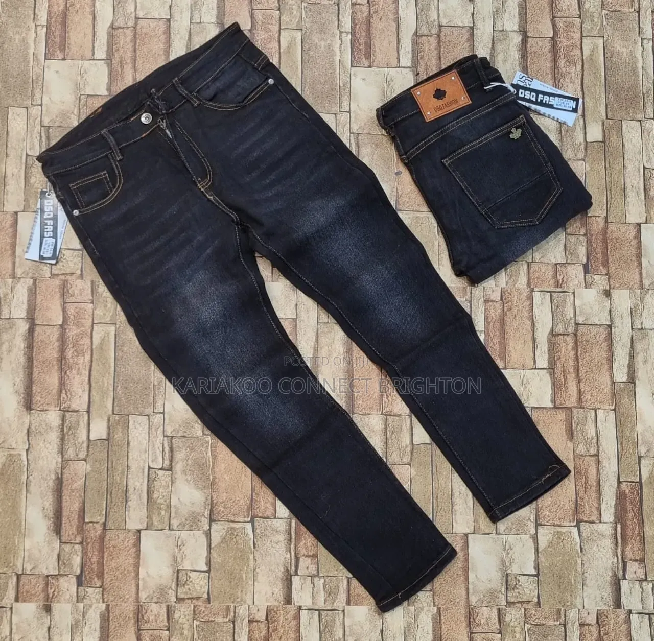 Olive Acid-Wash / Textured Denim Trousers