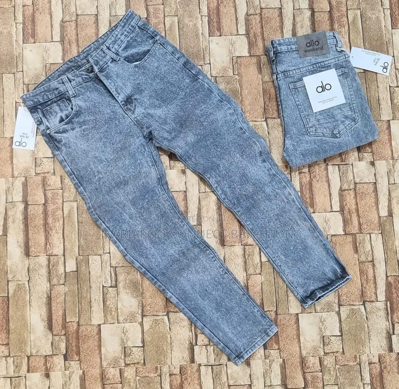 Olive Acid-Wash / Textured Denim Trousers