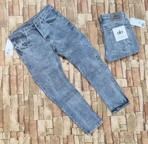 Olive Acid-Wash / Textured Denim Trousers