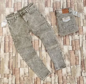 Olive Acid-Wash / Textured Denim Trousers