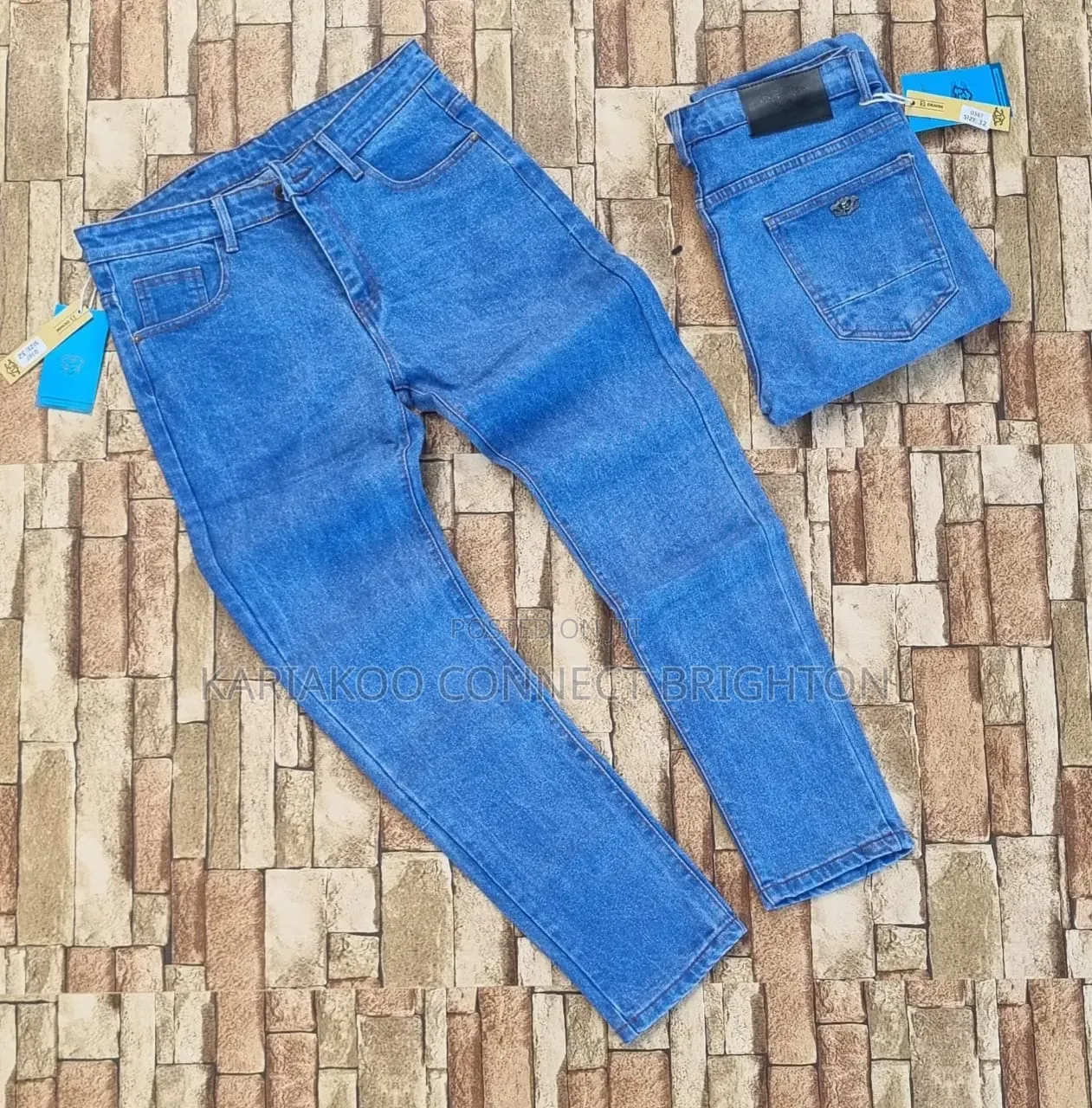 Olive Acid-Wash / Textured Denim Trousers