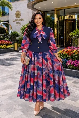 Bow-Tie Blouse Printed Skirt Set