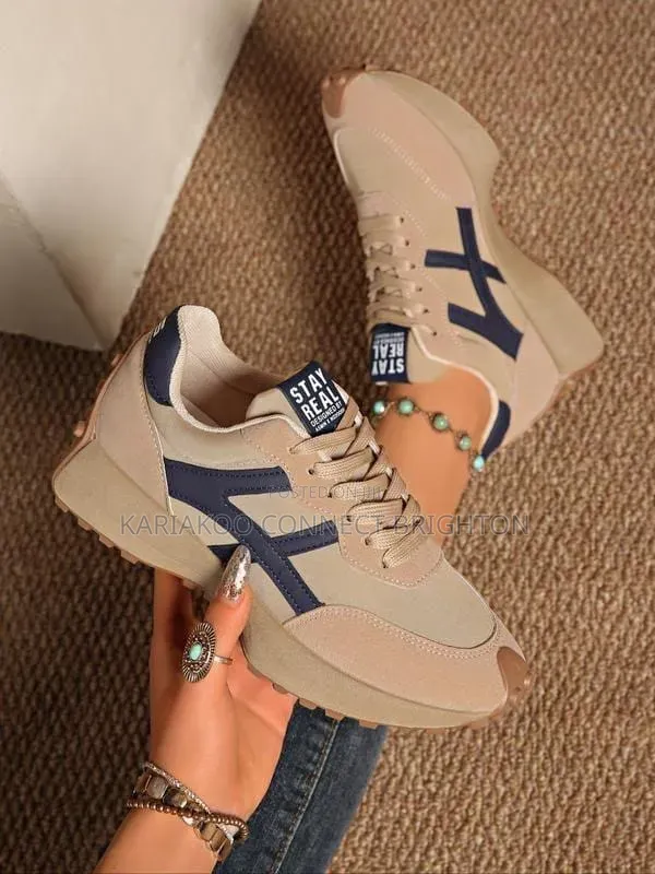 Beige Navy Sneakers (Stay Real