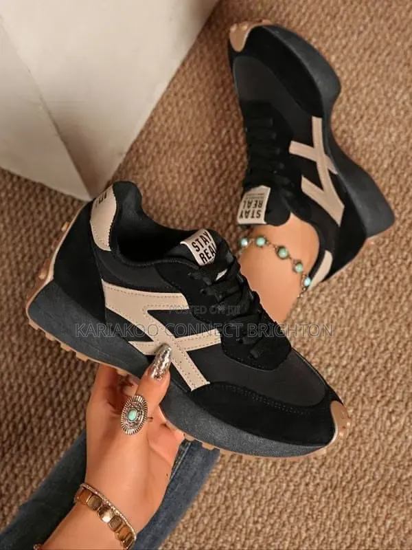 Beige Navy Sneakers (Stay Real