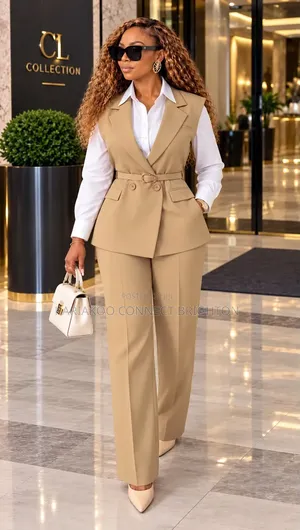 Navy Blue Mandarin-Collar / Military-Style 3-Piece Set