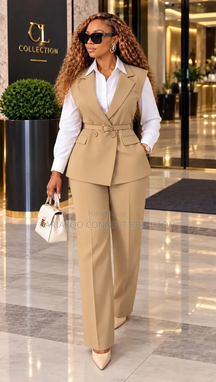 Navy Blue Mandarin-Collar / Military-Style 3-Piece Set