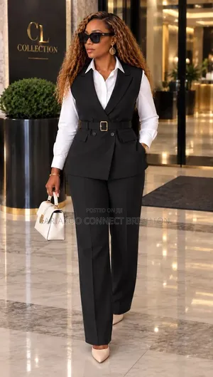 Navy Blue Mandarin-Collar / Military-Style 3-Piece Set