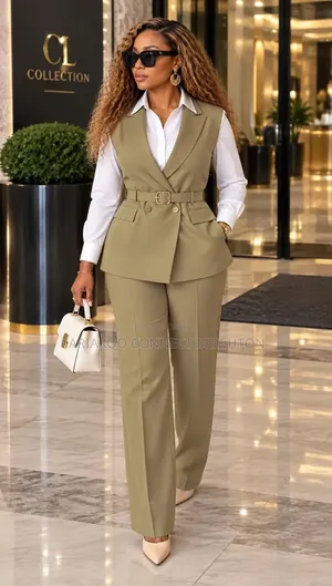 Navy Blue Mandarin-Collar / Military-Style 3-Piece Set