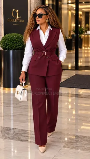 Navy Blue Mandarin-Collar / Military-Style 3-Piece Set