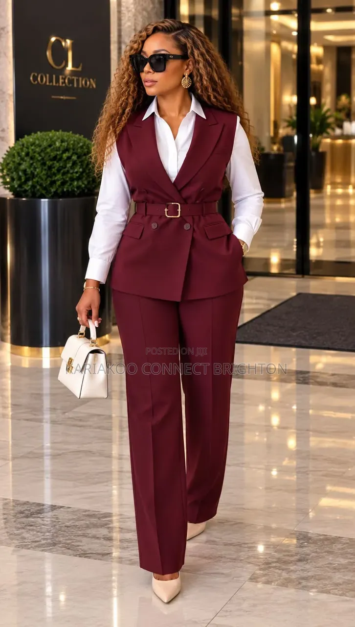 Navy Blue Mandarin-Collar / Military-Style 3-Piece Set