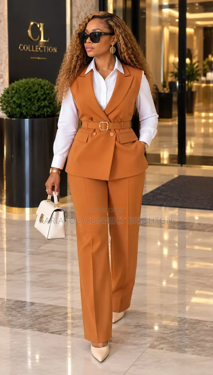 Navy Blue Mandarin-Collar / Military-Style 3-Piece Set