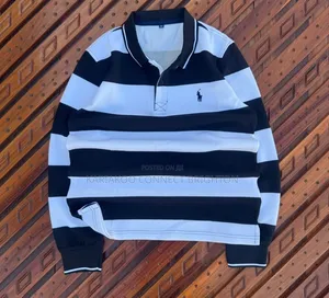 Green White Striped Long-Sleeve Polo Shirt