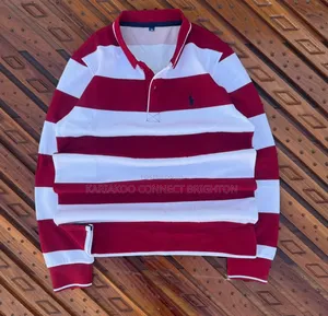 Green White Striped Long-Sleeve Polo Shirt