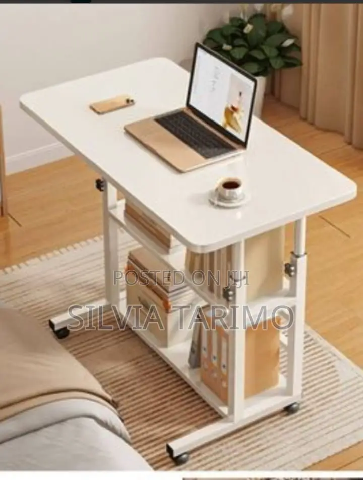 Adjustable Rolling Laptop Study Table With Storage Shelf