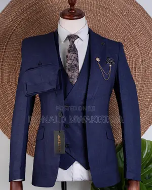 Premium Navy Blue 3-Piece Double-Breasted Suit