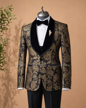 Black Gold Floral Jacquard 3-Piece Combo