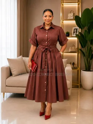 Pleated-Front Midi Shirt Dress