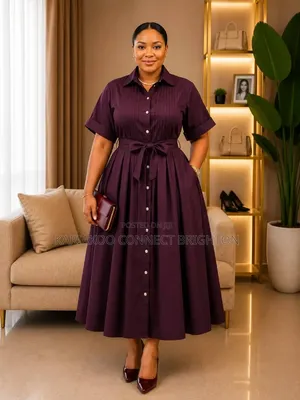 Pleated-Front Midi Shirt Dress