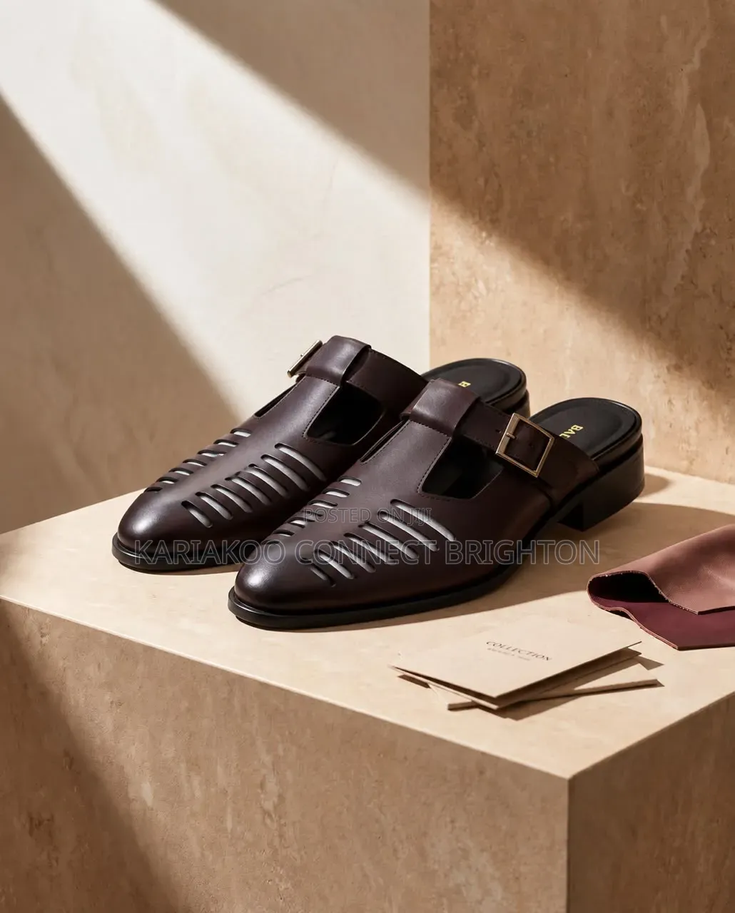 Black Buckled Cutout Slides / Roman Sandals