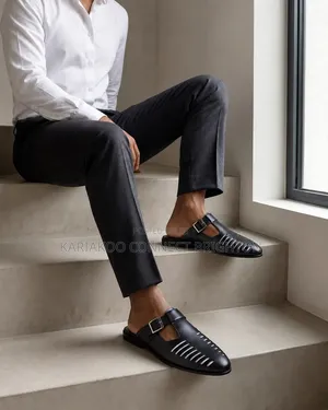 Black Buckled Cutout Slides / Roman Sandals