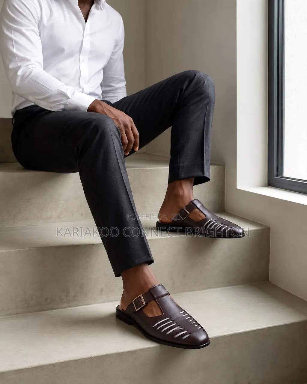 Black Buckled Cutout Slides / Roman Sandals