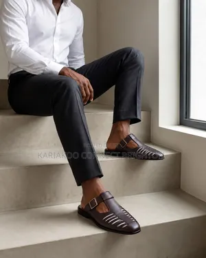 Black Buckled Cutout Slides / Roman Sandals