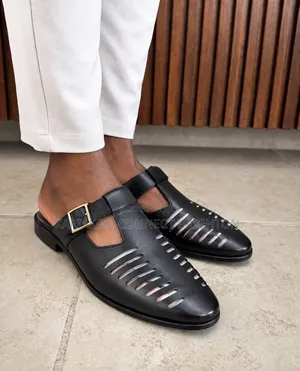 Black Buckled Cutout Slides / Roman Sandals