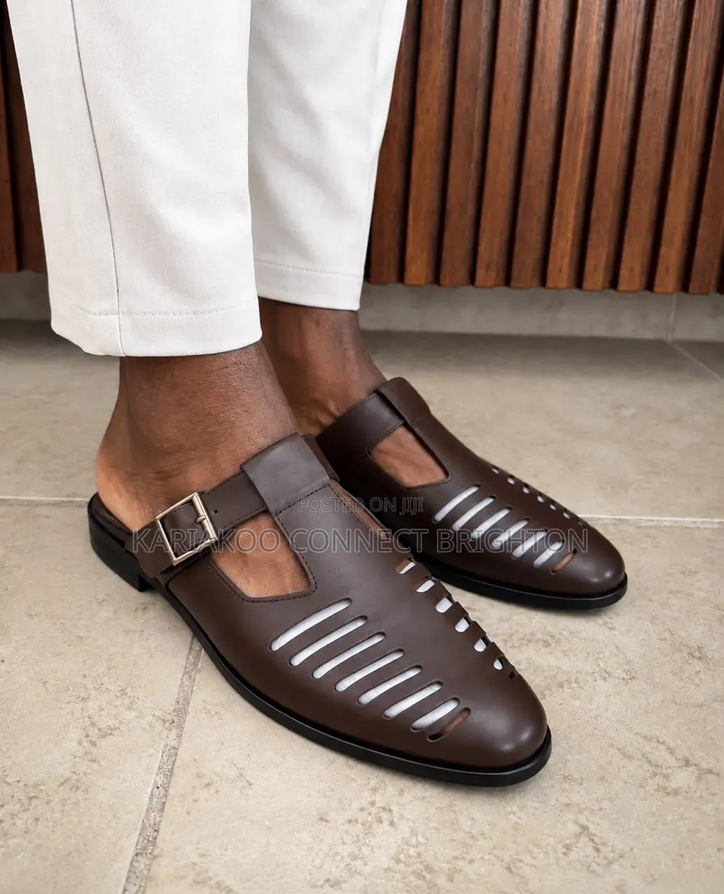 Black Buckled Cutout Slides / Roman Sandals