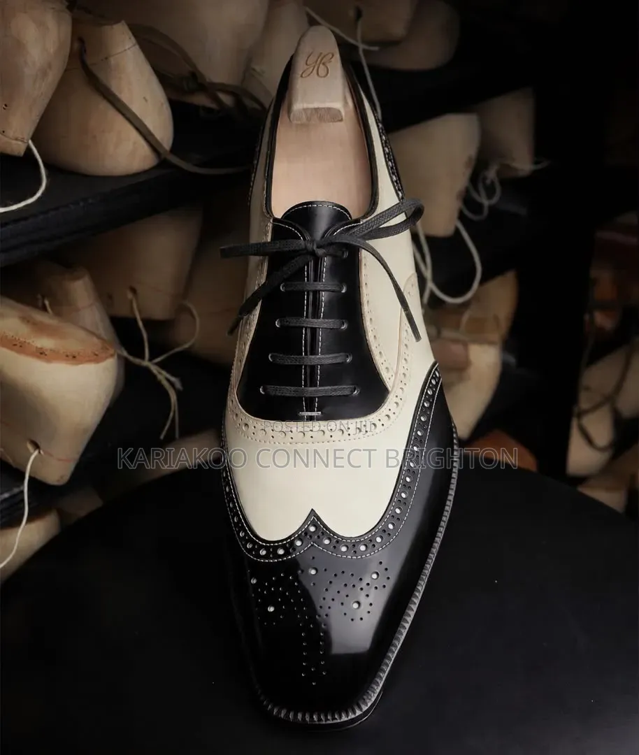 Black Cream Two-Tone Brogue Oxfords