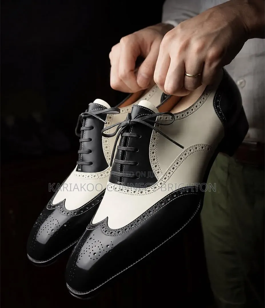 Black Cream Two-Tone Brogue Oxfords
