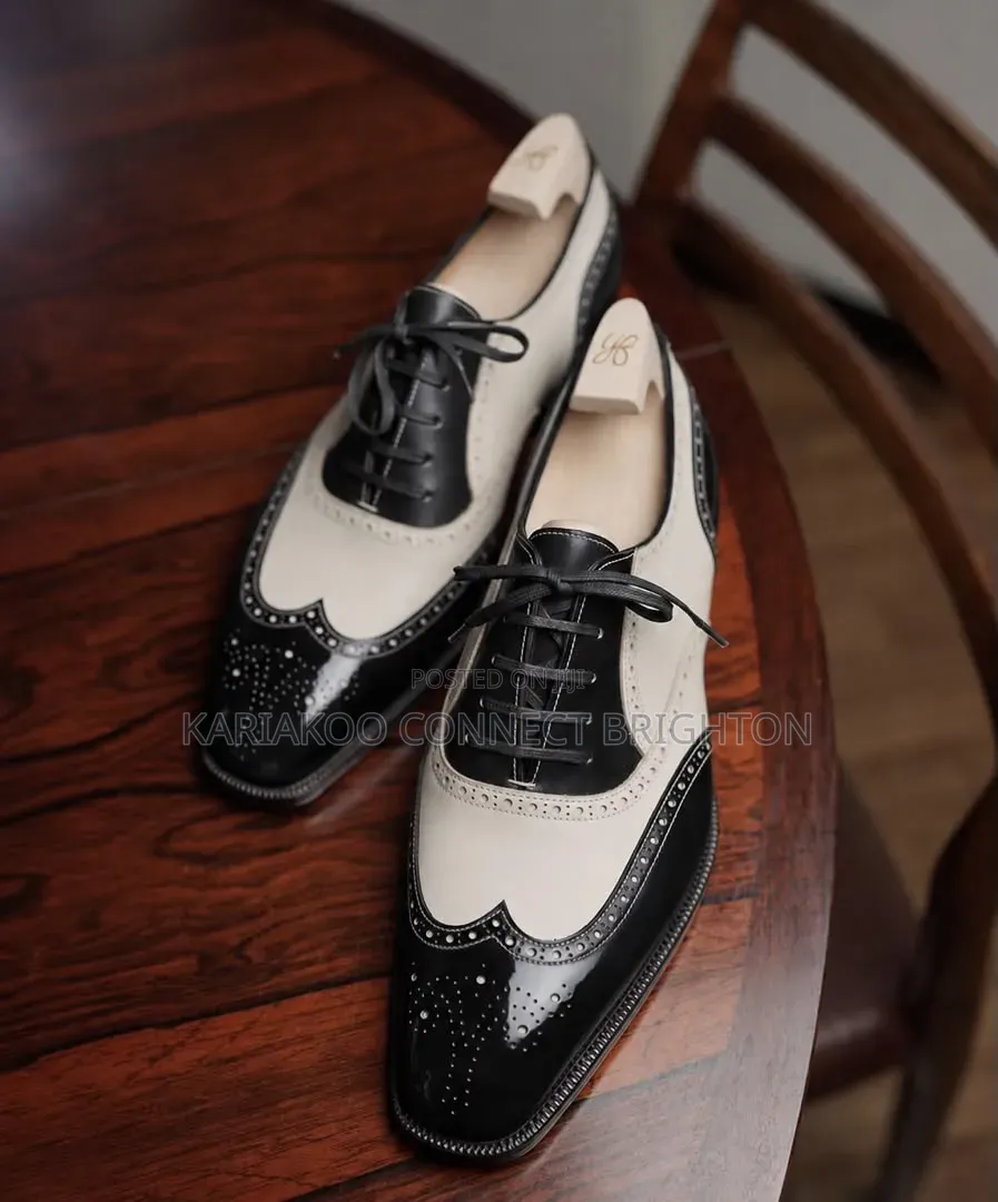Black Cream Two-Tone Brogue Oxfords