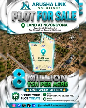 Land for Sale at Ng'ong'ona UDOM 8Million Per Accre, Call