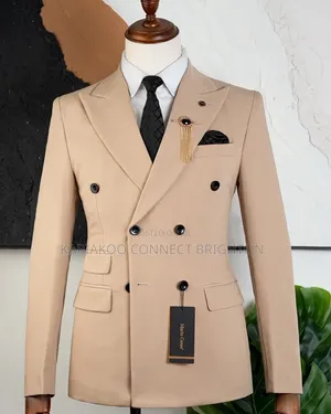 Beige Double-Breasted Peak-Lapel Combo