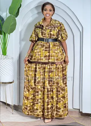 Earth Print Puff Sleeve Dress