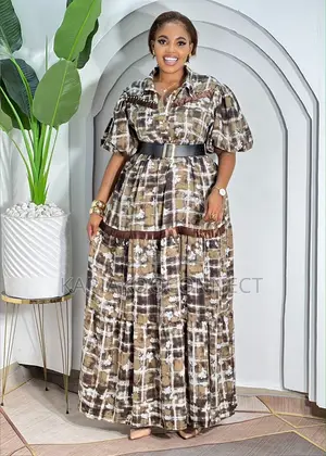 Earth Print Puff Sleeve Dress