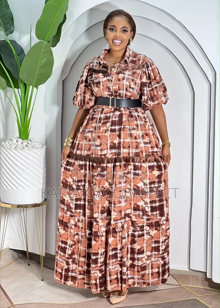 Earth Print Puff Sleeve Dress