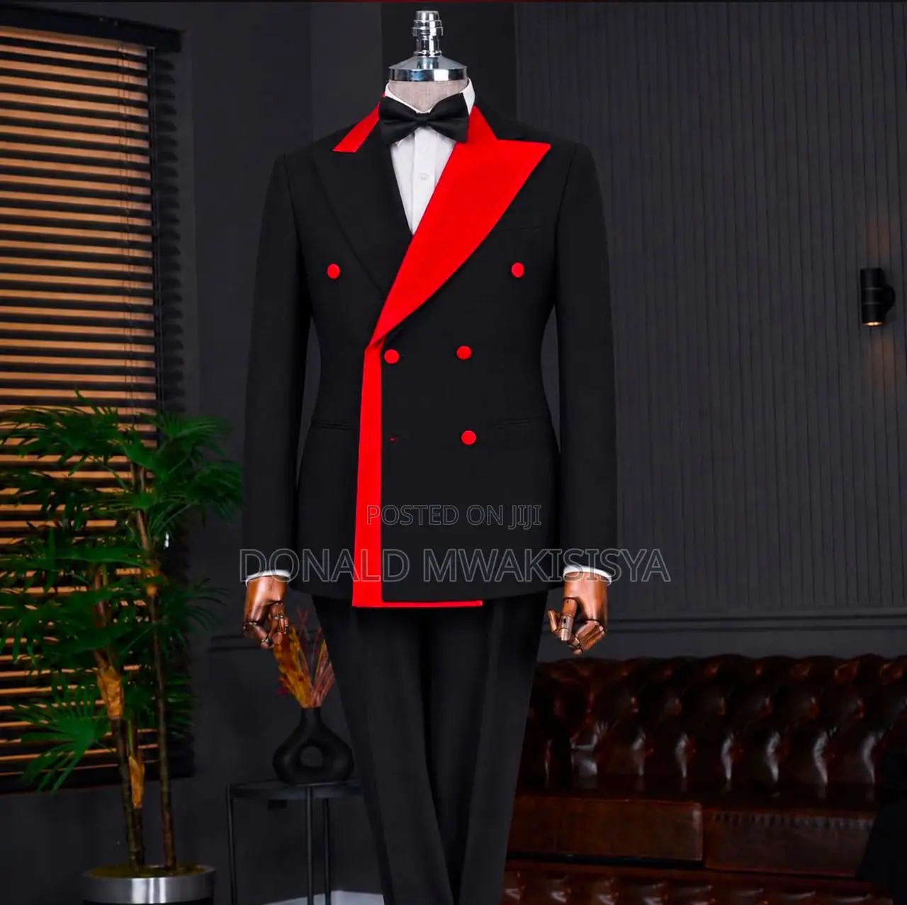 Men's Luxury Tuxedo Suit - Double Breasted With Red Trim