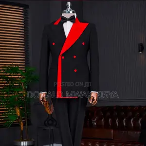 Men's Luxury Tuxedo Suit - Double Breasted With Red Trim