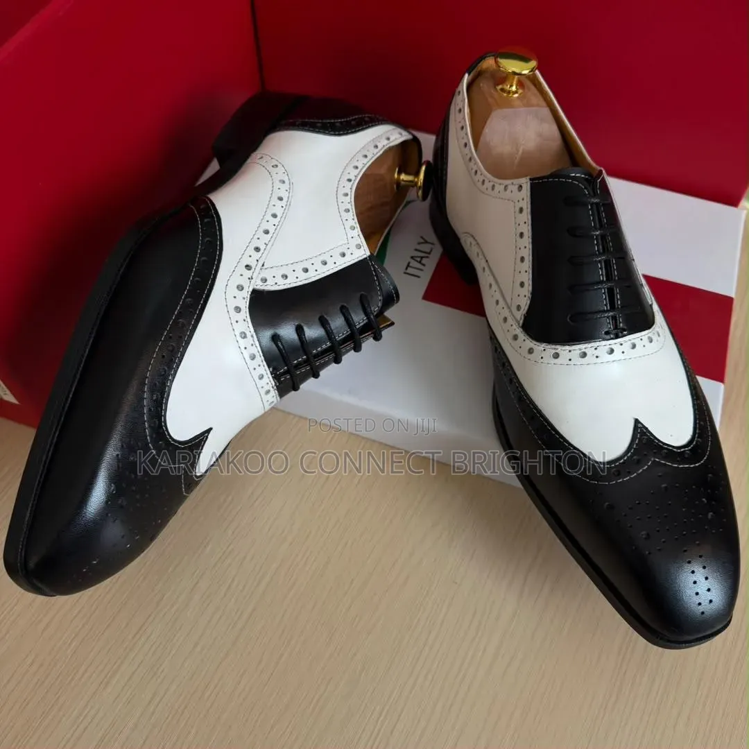 Black White Two-Tone Brogue Oxfords