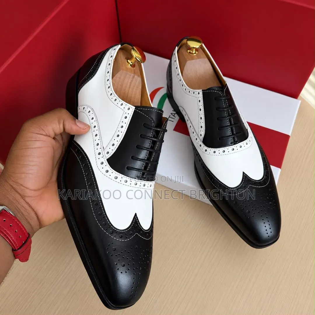 Black White Two-Tone Brogue Oxfords