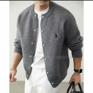 Grey Turquoise-Button Knit Cardigan (Polo)