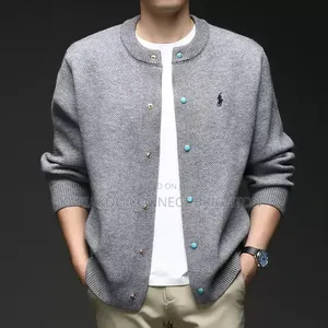 Grey Turquoise-Button Knit Cardigan (Polo)