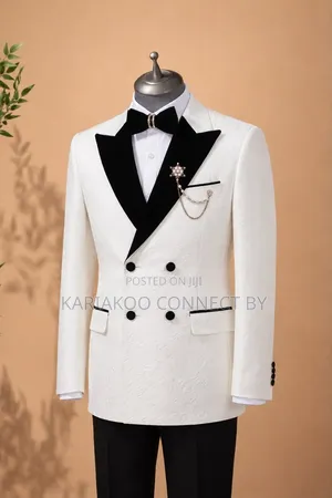Executive White Jacquard Double-Breasted Groom Suit