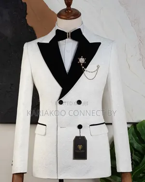 Executive White Jacquard Double-Breasted Groom Suit