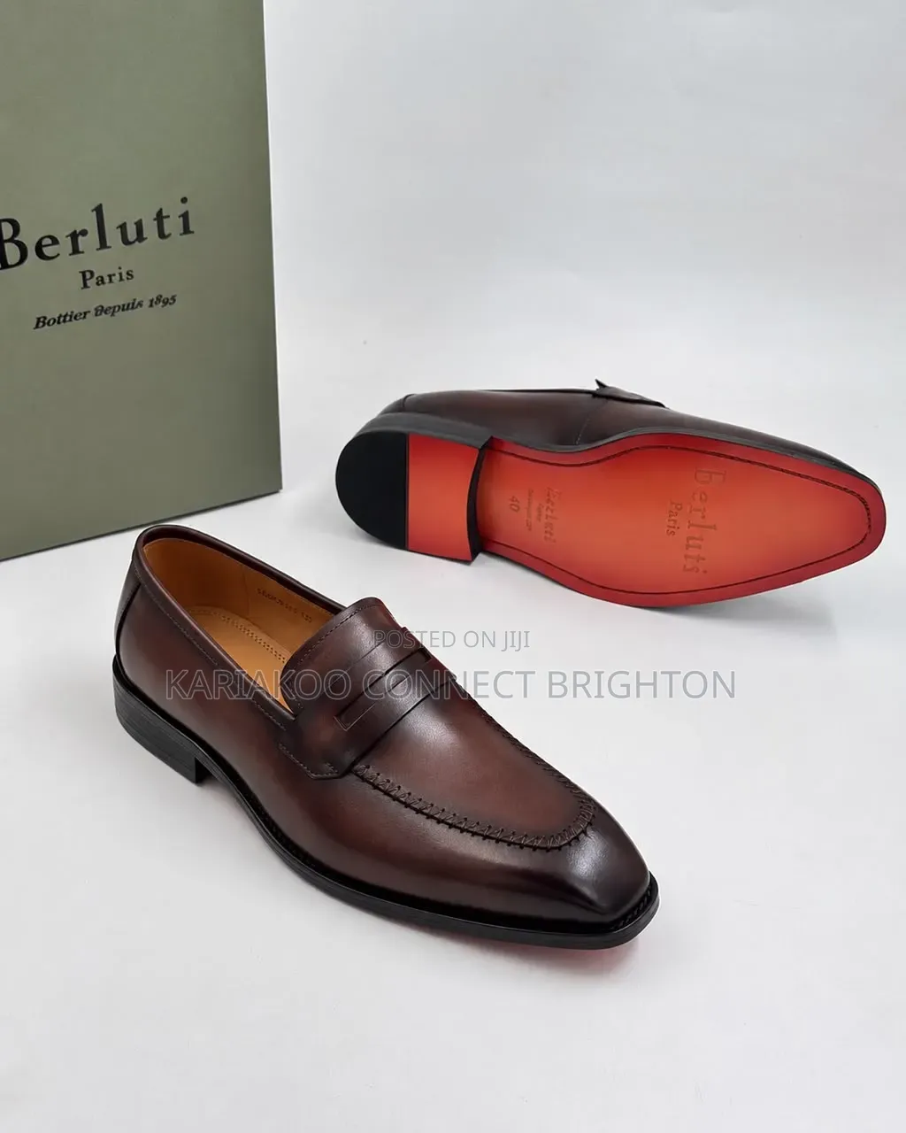 Brown Leather Penny Loafers (Red Sole)