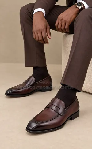 Brown Leather Penny Loafers (Red Sole)