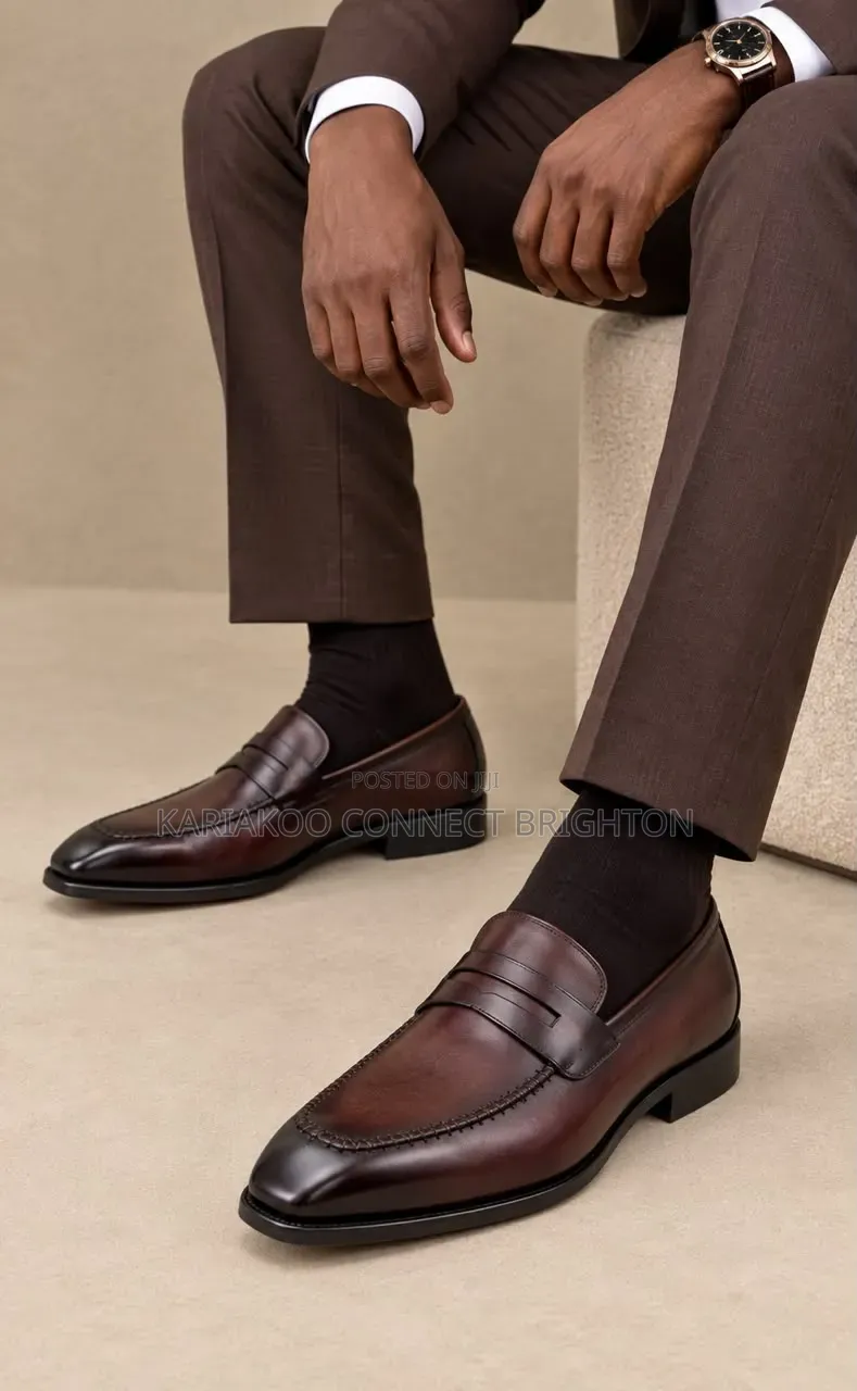 Brown Leather Penny Loafers (Red Sole)