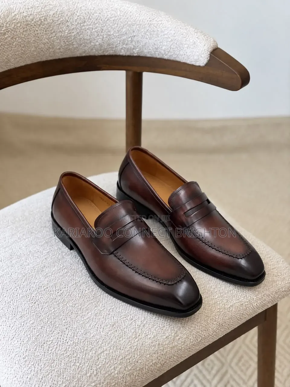 Brown Leather Penny Loafers (Red Sole)