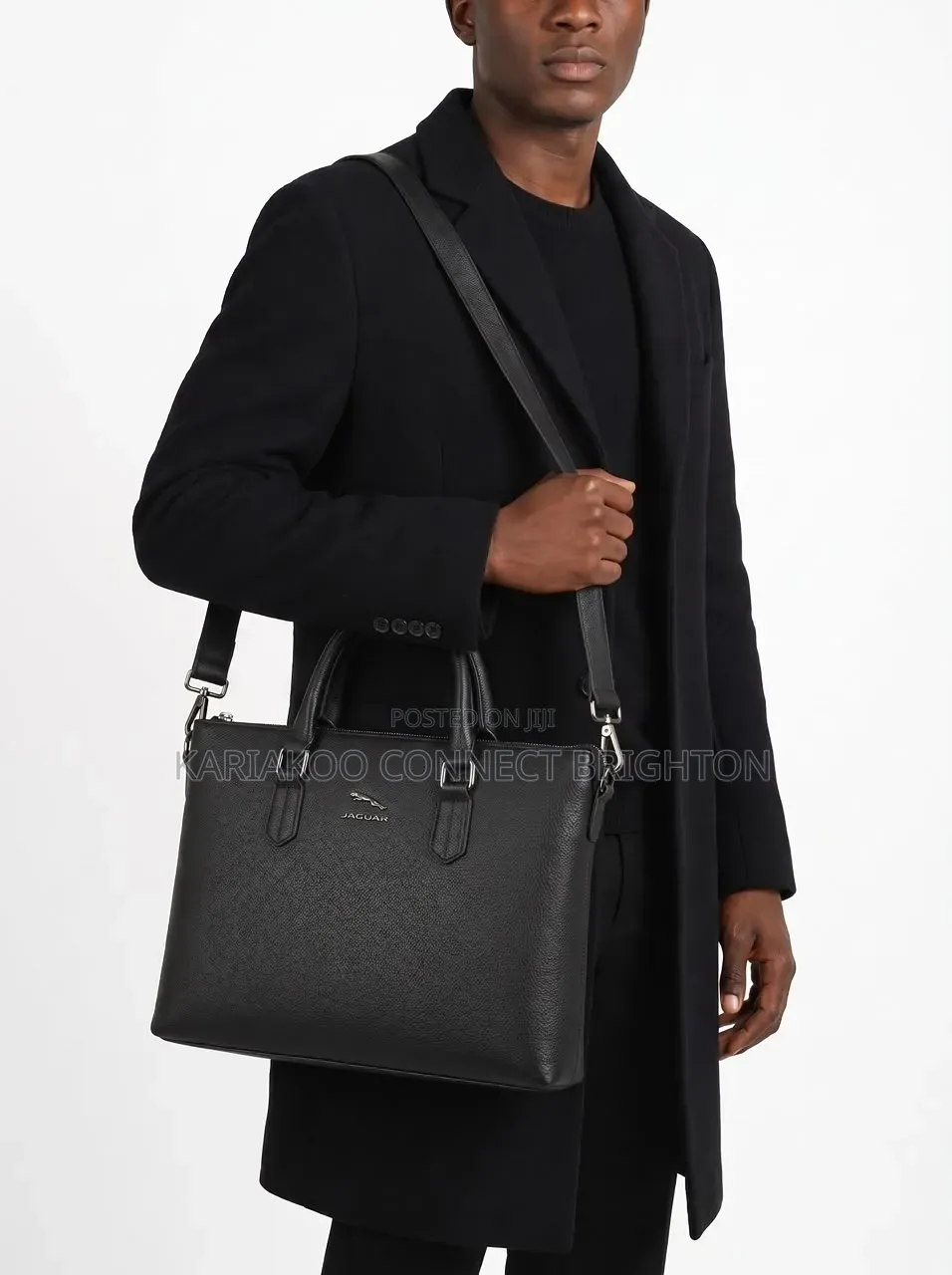 Black Jaguar Leather Briefcase / Shoulder Bag