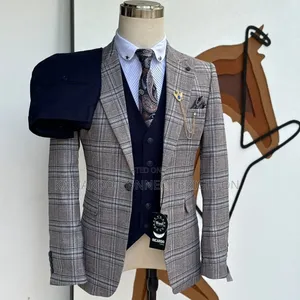 Grey-Brown Checkered 3-PC Combo Suit